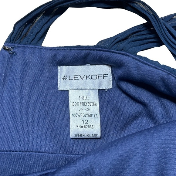 Levkoff Navy Blue Chiffon One Shoulder Full Length Gown US 12 - Picture 5 of 9